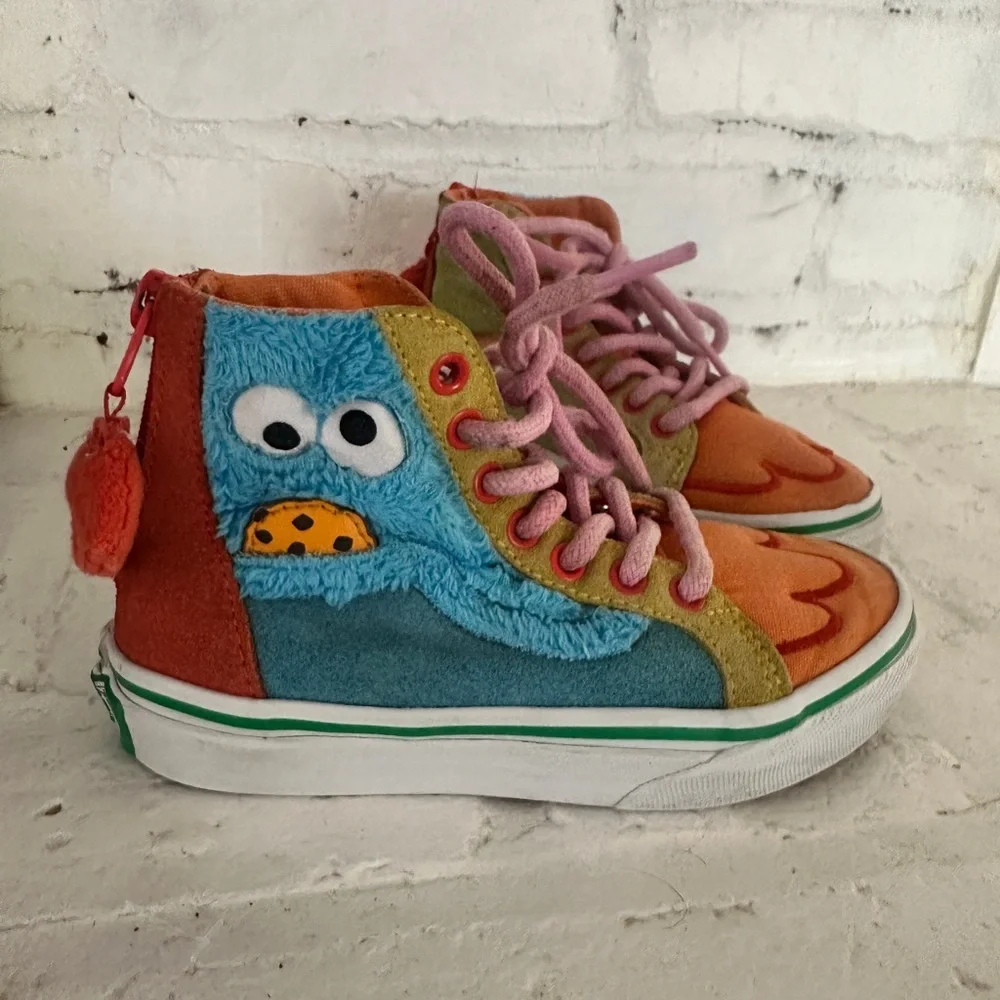 Vans x Sesame Street Sk8-Hi Zip Kids Sneakers Size 12 Cookie Monster Elmo - Picture 1 of 11